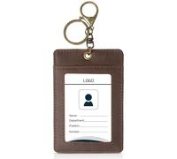Boshiho Genuine Leather ID Card Holder Clip & Ring: Compact Name Badge Case for Everyday Work - With Key Eye - Perfect for Office Employees Without Strap