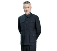 BoShiNuo Men Jackets Traditional Chinese Tunic Tops Spring Festival Zhongshan Multiple Pockets Coat Navy9 XXS