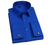 BoShiNuo Men's French Cufflink Shirt with Slim fit and Contrasting Color Collar Windsor Collar Striped Formal Long Sleeved Shir 19-7 Pack of 1 M