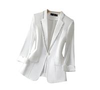 BoShiNuo women Diamond-Encrusted Suit Female Spring Summer Seven-Point Sleeve Coat women suit jacket white S