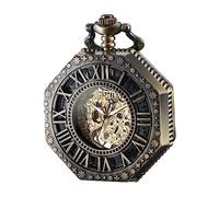 BOSHIYA Mechanical Pocket Watch Luminous Steampunk Vintage Pocket Watch/with Chains/Hand Wind Up/Black Skeleton/Dial Roman Numberals, Octagon-Bronze