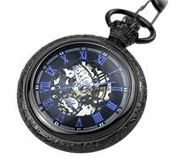 BOSHIYA Smooth Mechanical Pocket Watches for Men Classic Arabic Digital Luminous Dial & Day Date Pocket Watch with Chain Christmas Graduation Birthday Gifts