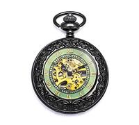 BOSHIYA Steampunk Vintage Luminous Roman Letters Skeleton Mechanical Pocket Watch with Chain (Magnifying Glass - Luminous)