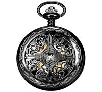 BOSHIYA Vintage Mechanical Pocket Watches for Men Luminous Steampunk Pocket Watch with Chain Black Skeleton Dial Roman Numberals Pocketwatch Gifts for Fathers Day, FBA-Ten son knot-JF