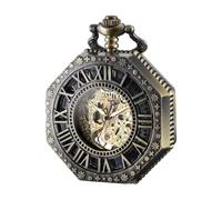 BOSHIYA Vintage Mechanical Pocket Watches for Men Luminous Steampunk Pocket Watch with Chain Black Skeleton Dial Roman Numberals Pocketwatch Gifts for Fathers Day, Octagon-Bronze