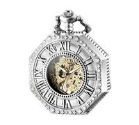 BOSHIYA Vintage Mechanical Pocket Watches for Men Luminous Steampunk Pocket Watch with Chain Black Skeleton Dial Roman Numberals Pocketwatch Gifts for Fathers Day, Octagon-Silver, Retro