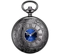 BOSHIYA Vintage Pocket Watch with Chain, Roman Numerals Scale Quartz Pocket Watch Use Unique Blue Dial Design, Men Pocket Watch with Chain Apply to Christmas Graduation Birthday Gifts Fathers Day.,