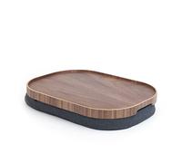 Bosign CurveLine Laptray with bean bag cushion. Non-slip. Portable Lap desk for Laptop, Breakfast. Washable, removable cushion cover. Walnut wood. Grey cushion. LARGE (47x34x6,5 cm)