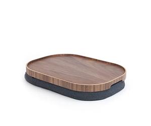 Bosign CurveLine Laptray with bean bag cushion. Non-slip. Portable Lap desk for Laptop, Breakfast. Washable, removable cushion cover. Walnut wood. Grey cushion. LARGE (47x34x6,5 cm)