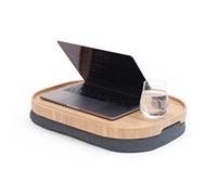 Bosign CurveLine Laptray with bean bag cushion. Portable Lap desk for Laptop, Breakfast, Dinner. Non-slip tray. Washable, removable cushion cover. Willow wood. Grey cushion. LARGE (47x34x6,5 cm)
