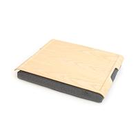 Bosign Laptray with bean bag cushion. Portable Lap desk for Laptop, Breakfast, Dinner. Non-slip tray. Washable, removable cushion cover. Natural Ash wood. Grey cushion. LARGE (46x38x6,5 cm)