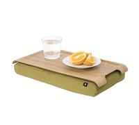 Bosign Laptray with bean bag cushion. Portable Lap desk for Laptop, Breakfast, Dinner. Washable, removable cushion cover. Natural Willow wood. Olive green cushion. MINI (43x23x6,5 cm)