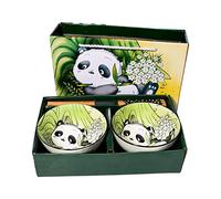 BOSILI 2-Piece Cute Panda Ceramic Bowl Set with Chopsticks & Gift Box, 4.5" Hand-Painted Porcelain Rice & Noodle Bowls, Kawaii Bamboo Design for Couples, Microwave & Dishwasher Safe, Housewarming Gift