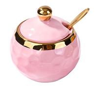 BOSILI Ceramic Sugar Bowl with Spoon Golf Shaped Ceramic Salt Container with Lid for Home and Kitchen (Pink)