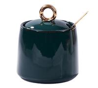 BOSILI Ceramic Sugar Bowls with Stainless Steel Spoon Salt Container with Lid for Sugar Seasoning(Green)