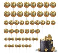 Bosillsm 60 Pcs Ball Cake Topper Balloons Cake Balls Decoration DIY Cake Insert Topper Foam Cake Balls Baking Decoration for Christmas Wedding Anniversary Birthday (Gold)