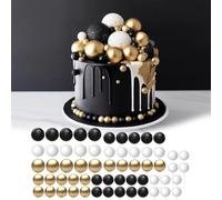 Bosillsm 60 Pcs Ball Cake Topper Balloons Decoration DIY Cake Insert Topper Foam Cake Balls Baking Decoration for Christmas Wedding Anniversary Birthday (Black, Gold, White)