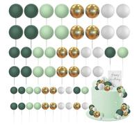 Bosillsm 60 Pcs Ball Cake Topper Balloons Decoration DIY Insert Topper Foam Cake Balls Baking Decoration for Christmas Wedding Anniversary Birthday (Green, Gold, White)