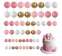 Bosillsm 60 Pcs Ball Cake Topper Balloons Decoration DIY Insert Topper Foam Cake Balls Baking for Christmas Wedding Anniversary Birthday (Pink, Gold, White)