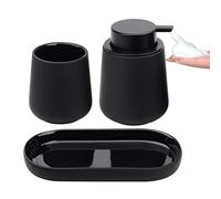 BosilunLife Black Bathroom Accessory Set - 3 pcs Ceramic Bathroom Soap Dispenser Set Farmhouse Bathroom Counter Decor Set Accessories, Soap Dispenser and Toothbrush Holder, Tray (Black Foam)