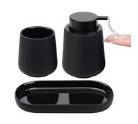 BosilunLife Black Bathroom Accessory Set - 3 pcs Ceramic Bathroom Soap Dispenser Set Farmhouse Bathroom Counter Decor Set Accessories, Soap Dispenser and Toothbrush Holder, Tray (Black Liquid)