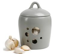 BosilunLife Ceramic Garlic Keeper - Garlic Storage Container with Lid Grey Garlic Jar for Kitchen Garlic Holder Countertop to Keep Your Garlic Cloves Fresh Longer