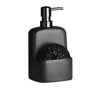 BosilunLife Dish Soap Dispenser - Black Ceramic Kitchen Soap Dispenser with Sponge Holder Matte Ceramic Soap Daddy Dispenser 20oz for Kitchen Soap Pump and Sponges Caddy (Black)