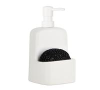 BosilunLife Dish Soap Dispenser - Black Ceramic Kitchen Soap Dispenser with Sponge Holder Matte Ceramic Soap Daddy Dispenser 20oz for Kitchen Soap Pump and Sponges Caddy (White)