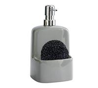 BosilunLife Dish Soap Dispenser - Black Ceramic Kitchen Soap Dispenser with Sponge Holder Matte Ceramic Soap Daddy Dispenser 20oz for Kitchen Soap Pump and Sponges Caddy (Grey)