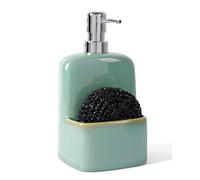 BosilunLife Dish Soap Dispenser - Ceramic Kitchen Soap Dispenser with Sponge Holder Matte Ceramic Soap Daddy Dispenser 20oz for Kitchen Soap Pump and Sponges Caddy (Bronze Green)