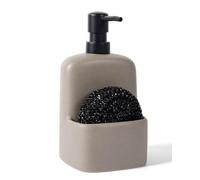 BosilunLife Dish Soap Dispenser - Ceramic Kitchen Soap Dispenser with Sponge Holder Matte Ceramic Soap Daddy Dispenser 20oz for Kitchen Soap Pump and Sponges Caddy(Silver Frost Grey)