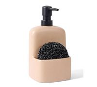 BosilunLife Dish Soap Dispenser - Linen Beige Ceramic Kitchen Soap Dispenser with Sponge Holder Matte Ceramic Soap Daddy Dispenser 20oz for Kitchen Soap Pump and Sponges Caddy