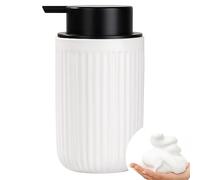 BosilunLife Foam Hand Soap Dispenser - White Ceramic Foaming Soap Dispenser for Bathroom 12oz Refillable Liquid Lotion with Rust-Proof foaming Pump for Countertop