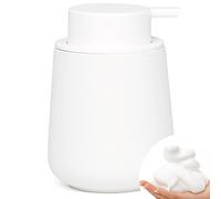 BosilunLife Foam Soap Dispenser - 12 oz Bathroom Lotion Pump, White Ceramic Dish Liquid Dispenser for Kitchen and Hand Wash (Rubber Paint)