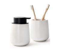 Bosilunlife Soap and Toothbrush Holder Set - Ceramic Bathroom Accessories Set White Foaming Hand Soap Dispenser Set Bathroom Counter Toothbrush Holder and Soap Dispenser Set