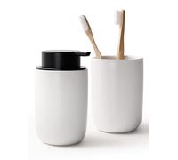 Bosilunlife Soap Dispenser and Toothbrush Holder Set - 11Oz Foam Soap Dispenser Pump Ceramic Bathroom Counter Soap Toothbrush Holder Set White Bathroom Accessories Set