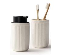 Bosilunlife Soap Dispenser and Toothbrush Holder Set - 11Oz Foam Soap Dispenser Pump Ceramic Bathroom Counter Soap Toothbrush Holder Set Beige Bathroom Accessories Set