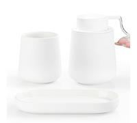 BosilunLife White Bathroom Accessory Set - 3 pcs Ceramic Bathroom Soap Dispenser Set Farmhouse Bathroom Counter Decor Set Accessories, Soap Dispenser and Toothbrush Holder, Tray (White Liquid)