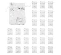 Bosiyrggrl 100 PCS Organza Wedding Gift Bags Drawstring Jewelry Pouch Bags Silver White Snowflakes Printed Sheer Favor Bags