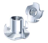 Bosiyrggrl 100Pcs 1/4-20 Nut, T Nuts 4-Jaw Tee Nuts for Bolts and Stem Caster Wheels,for Wood Working Hardware Nuts 1/4 20 Nut