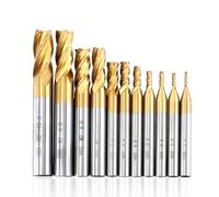Bosiyrggrl 11Pcs Milling Cutters 4-Flute Titanium Coated HSS End Mill Set 1.5-10mm CNC Router Bit for Wood Steel Milling