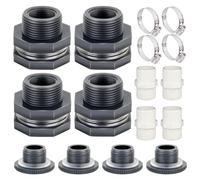 Bosiyrggrl 1Set PVC Bulkhead Fitting 3/4 Inch with Plugs Garden Hose Adapter with Clamp Kit Thru-Bulk Pipe Fitting