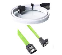 Bosiyrggrl 2 Pcs 50CM 3.0 III SATA3 7Pin Data Cable Right Angle 6Gb/S SSD Cables HDD Hard Disk Data Cord with Nylon Sleeved (White with Green)