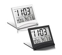 Bosiyrggrl 2 Pcs Digital Travel Alarm Clock Foldable LCD Clock with Calendar Temperature Snooze Mode Portable Display Desk Clock