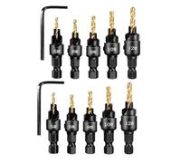 Bosiyrggrl 2 Setsx5pcs Countersunk Drill Hexagonal Handle Steel Hole Opener Set Wood Taper Hole Integrated Drill Bit Gold