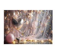 Bosiyrggrl 210X150cm European and American Party Backdrops Fashion Balloon Rose Pink Heart Banner Photography Backdrops Easy to Use,C