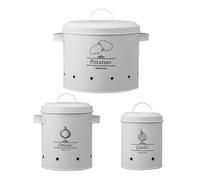 Bosiyrggrl 3Pcs Metal Storage Bucket Set with 360-Degree Ventilation System Large Capacity Multipurpose Garlic Potato Storage Box A