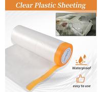 Bosiyrggrl 4 Rolls Clear Plastic Sheeting 4.9X 65.5 Ft Pre-Taped Masking Film Drop Cloths for Painting Automotive Painting Covering