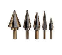 Bosiyrggrl 5Pcs HSS 4241 Cobalt Step Drill Bit Set Metal Drilling Hole Tools, Cone Drill Bits for Metal Iron Aluminum Copper Steel