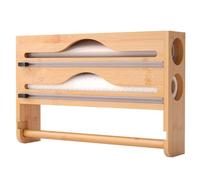 Bosiyrggrl Bamboo Aluminum Foil Dispenser with Paper Towel Holder, Foil and Plastic Wrap Organizer for Kitchen Storage B